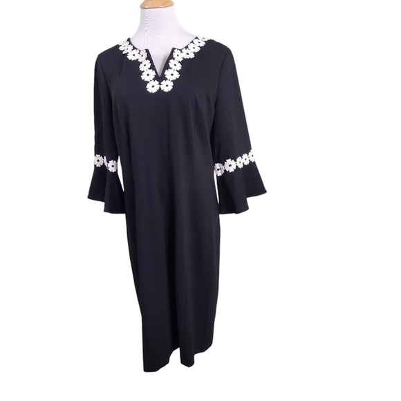 Talbots Embroidered Flounce-Sleeve Shift Dress Black & White, sz 16 - Picture 2 of 11